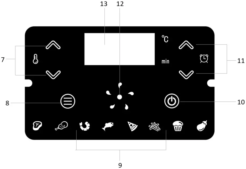 IZZY IZ-8216 Air Fryer - Control panel