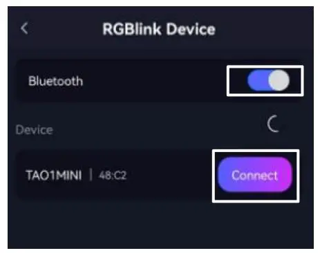 RGBlink TAO 1mini All In One Live Streaming Codec - Step 5 Turn on Bluetooth of TAO APP