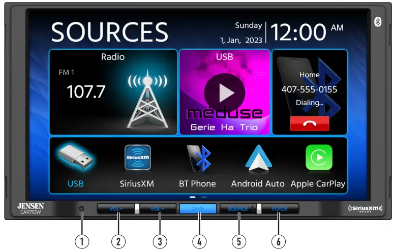 SiriusXm CAR710W Media Receiver with CarPlay - Control Locations