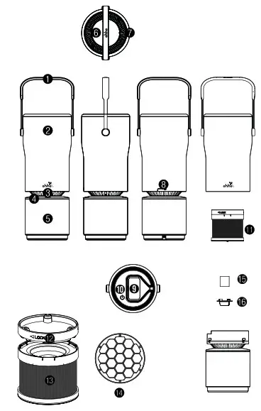 ohho OP-100W Portable Air Refining Purifier - Body Key Parts