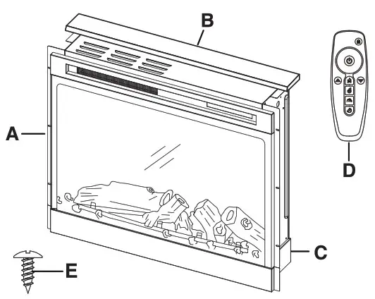 TURBRO INF28 3D Electric Fireplace Insert - Parts List