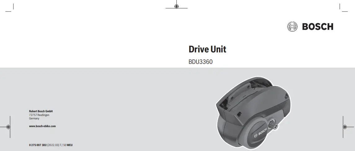 Bosch Bdu3360 Performance Line Drive Unit User Manual Bosch Bdu3360 Performance Line Drive Unit User Manual