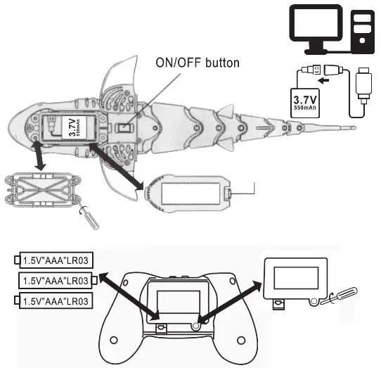 FEIYUE MSD 2022 Remote Control Shark Toy - Battery Installation