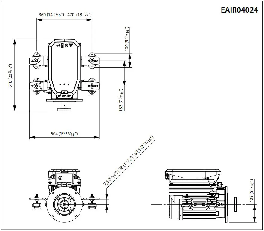 vetus EAIR04024 Air Cooled E Air Electric Propulsion Motor Instruction Manual - Principal dimensions