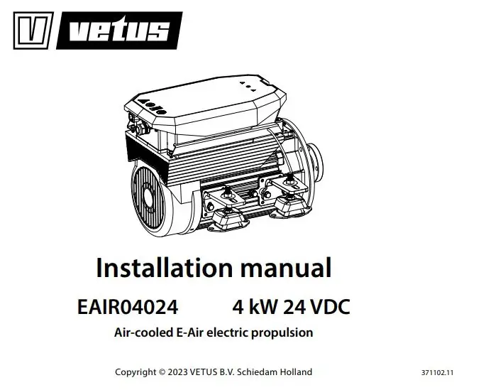 vetus EAIR04024 Air Cooled E Air Electric Propulsion Motor Instruction Manual