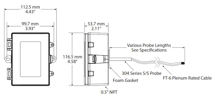 GREYSTONE TLDF Series Flexible Cable Duct Average Low Limit Thermostat - DIMENSIONS