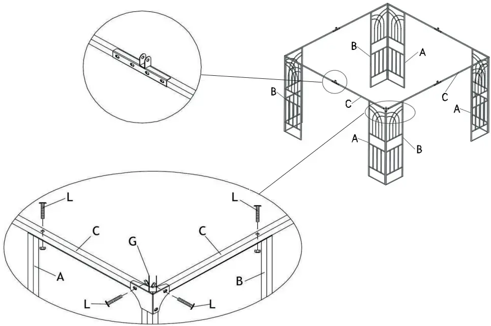 Outsunny 84C 184CF 2 Tier Garden Gazebo and Mesh Curtains - similar screws 3