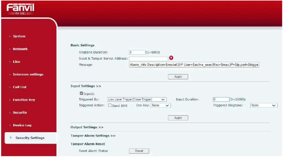 Fanvil FH S01 SIP Ceiling Speaker - Security Settings
