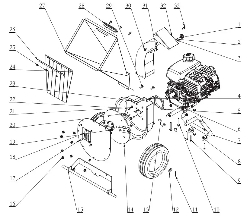 Great Circle GUO054 Mini Wood Chipper and Shredder - Parts Breakdown