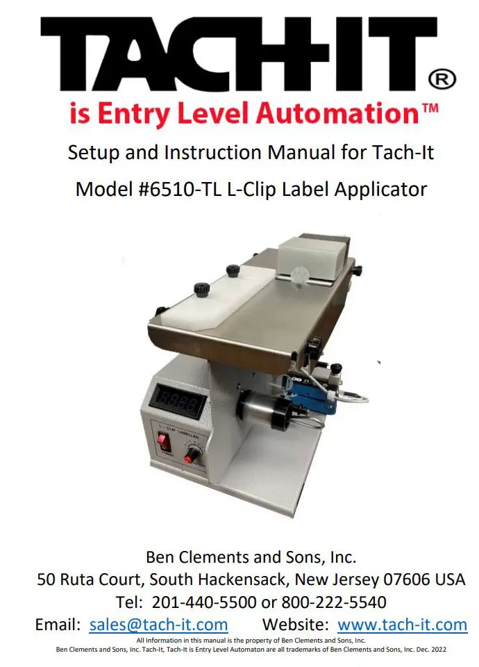 TACH-IT 6510-TL L-Clip Label Applicator Instruction Manual