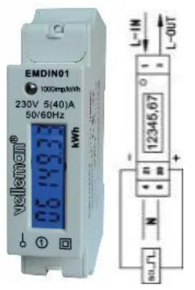 EMDIN01 Single Phase DIN Rail kWh Meter