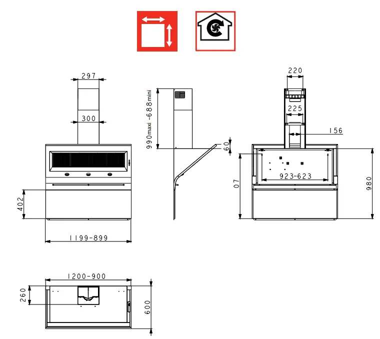 ROBLIN Windy Pro 2 900 90cm Inclined Chimney Hood - figer 4