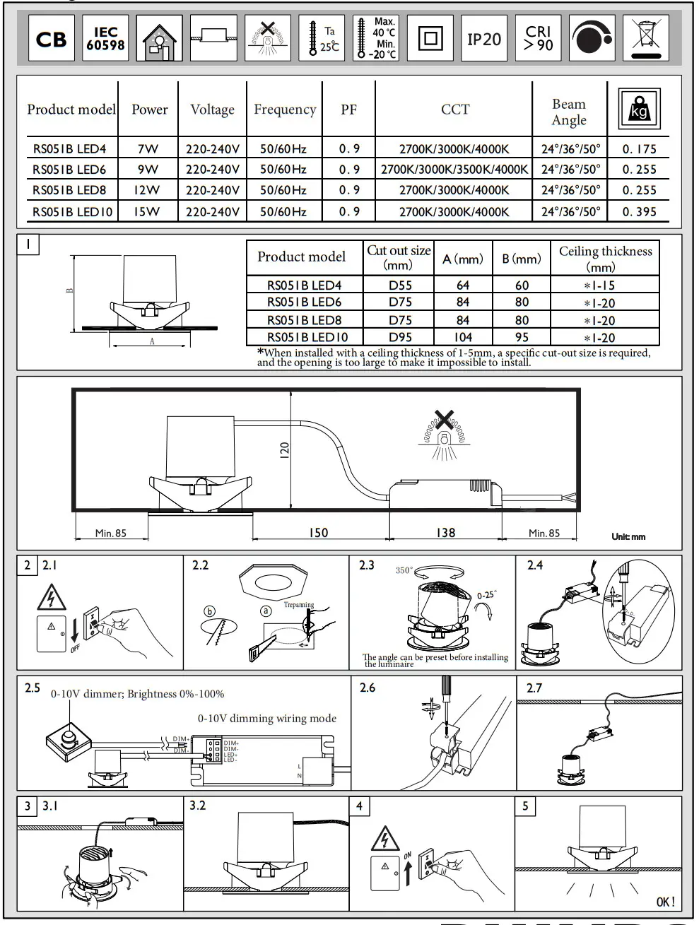 PHILIPS RS051B LED4 SmartBright Dimmable Spot