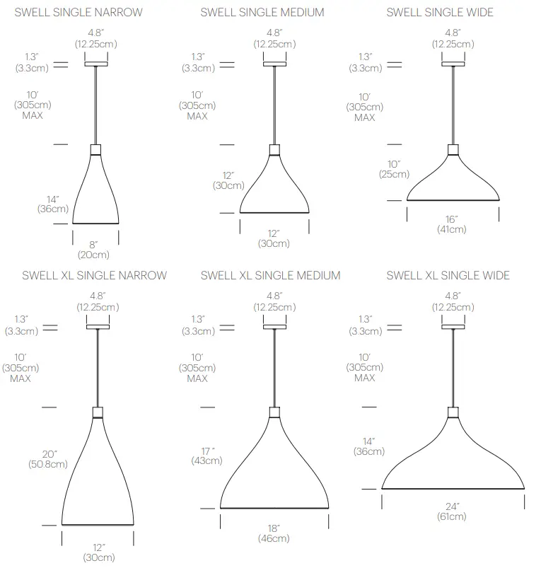 TROY LIGHTING SWELL XL Swell LED Pendant Light - DIMENSIONS