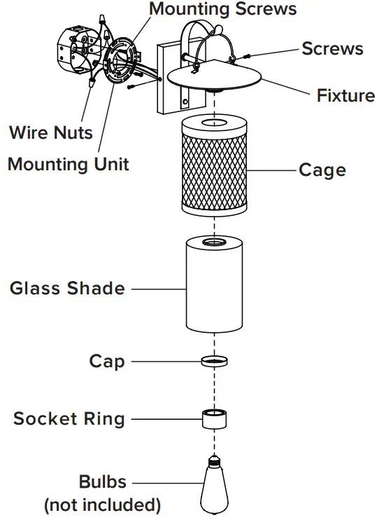 Unbranded LJD F12201 11i 1 Light Matte Black Porch Outdoor Wall Sconce Cylinder - EXPLODED PARTS