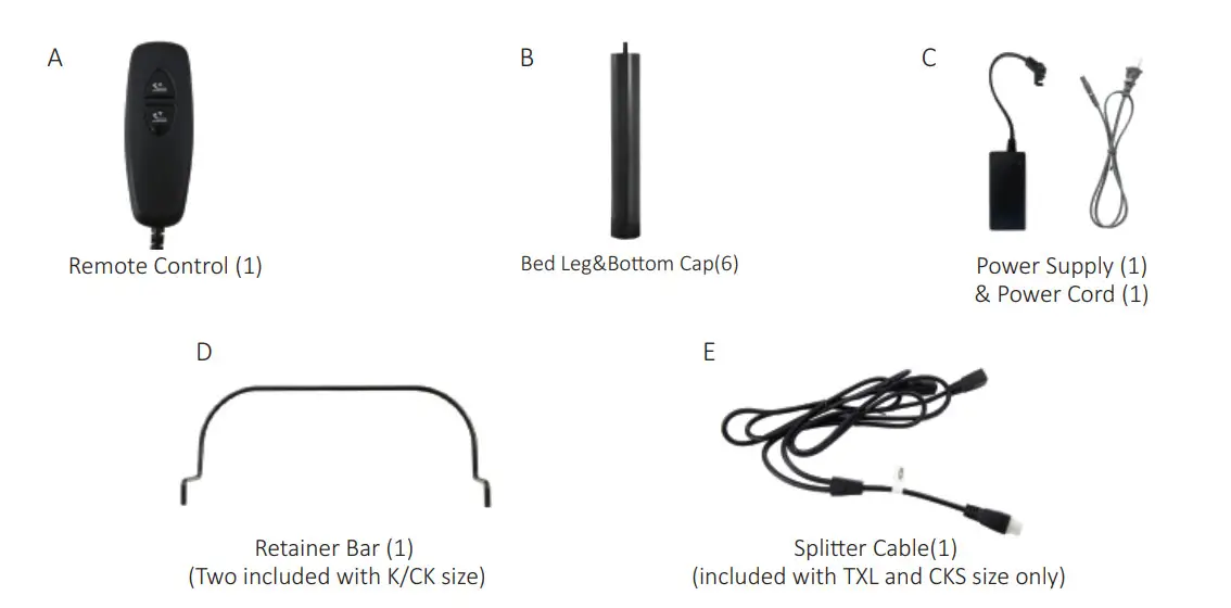 MLILY NUP100 Adjustable Base Bed - Parts List