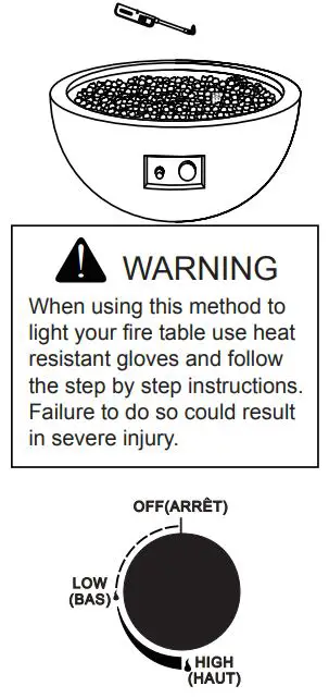 MODENO OFG116LP Nantucket Fire Bowl Owner's Manual - Using a Long Match or Lighter