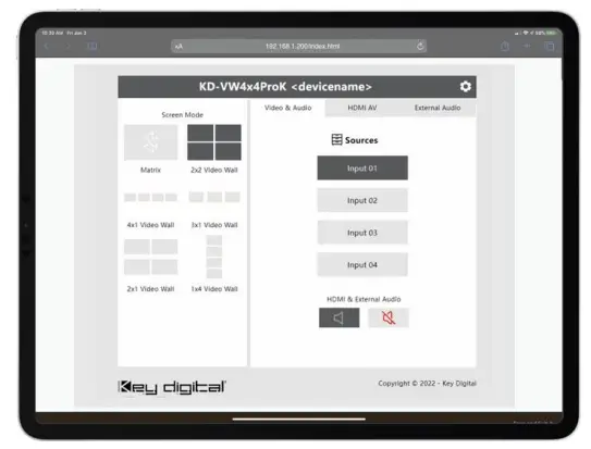 key digital KD-VW4x4ProK Video Wall Processor Matrix- Control via web