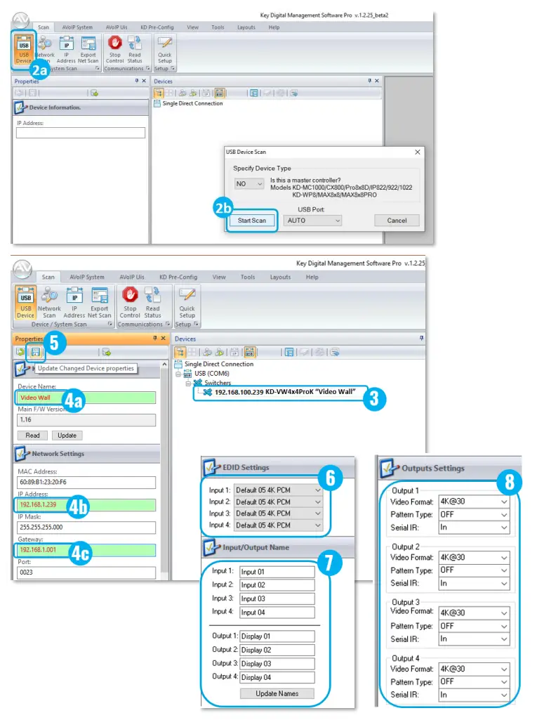 key digital KD-VW4x4ProK Video Wall Processor Matrix - PuTTy software