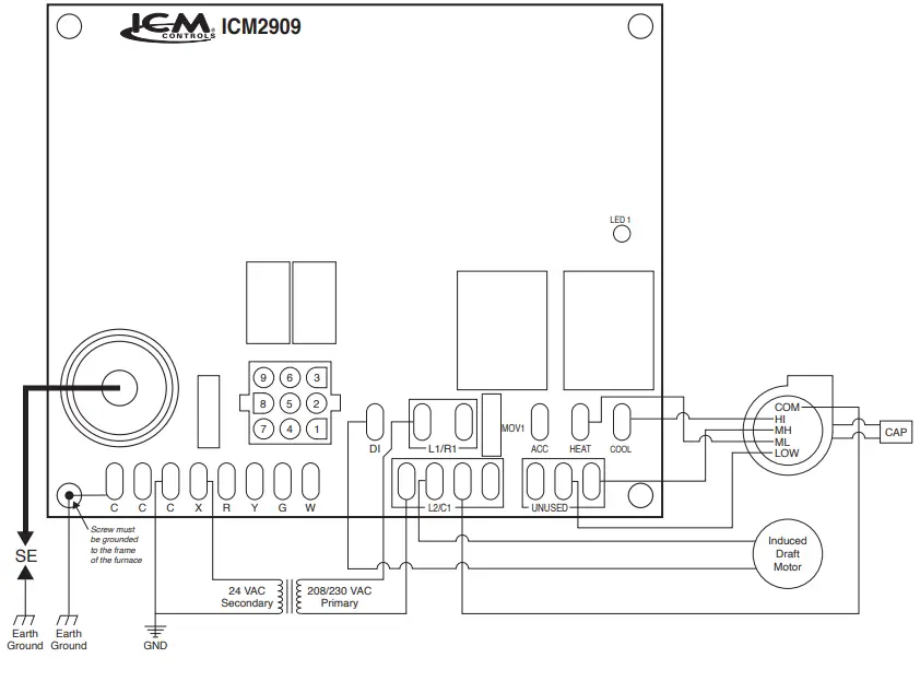 ICM CONTROLS ICM2909 Direct Spark Ignition Control Board - Wiring Diagram