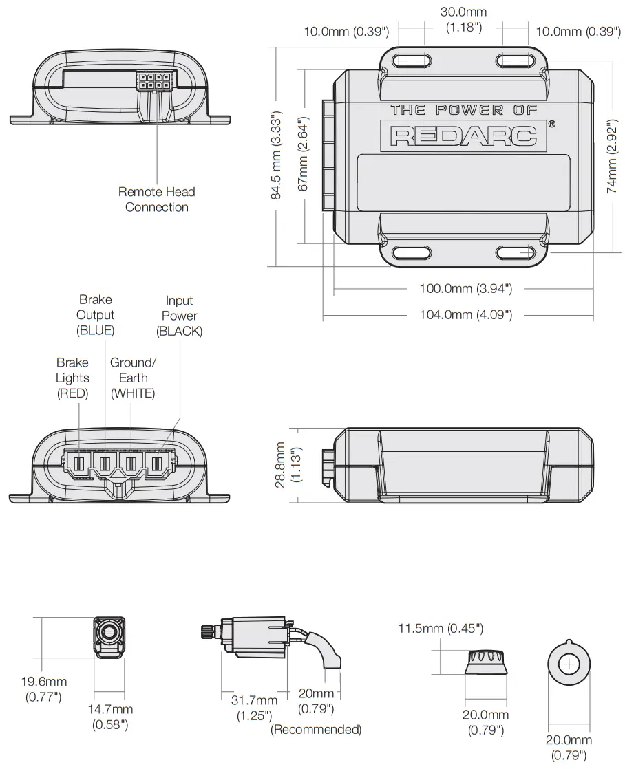 REDARC EBRH ACCV3 Tow Pro Elite Electric Trailer Brake Controller - DIMENSIONS