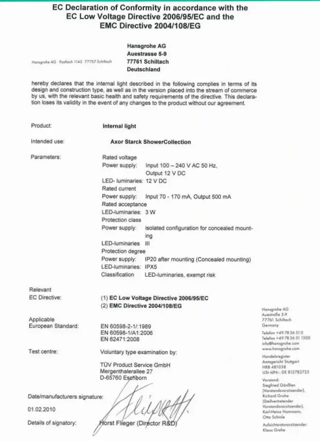hansgrohe 40871000 AXOR STARCK Lighting Module