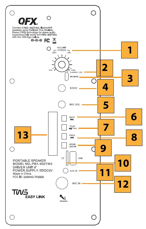 QFX PBX-800TWS 8-Inch Bluetooth Stereo PA System 1
