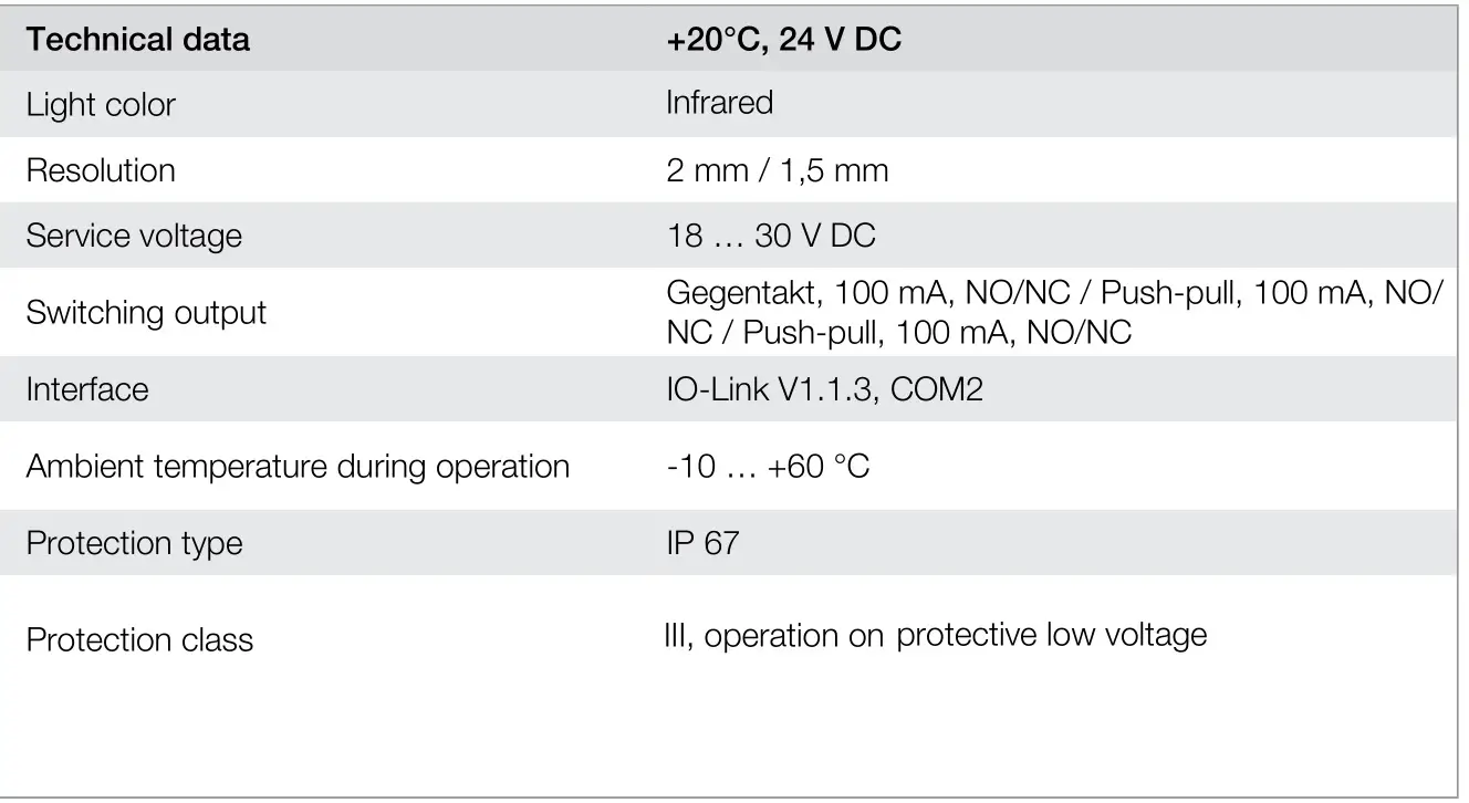 di-soric OGWSD-70G3-T3 Frame Light Barrier - Technical data