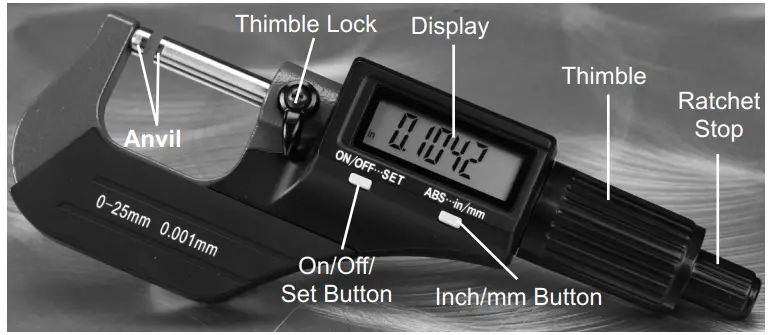 PITTSBURGH 63647 Digital Micrometer - Controls