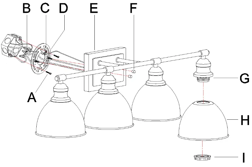 Zevni Z-48QIVVVF-51W4 31.5 Inch Modern 4 Light Black Bathroom Vanity Light - PARTS