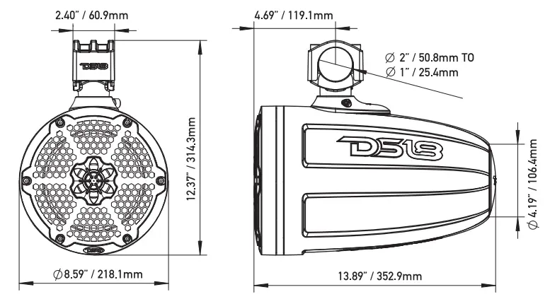 DS18 CF X8TP 8 Inch Marine Towers with Integrated RGB LED Lights - fig1