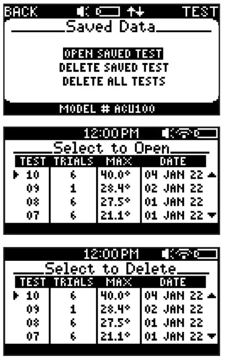 Lafayette Instrument ACU100 Range of Motion Inclinometer - Menu Screen