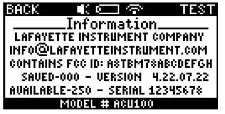 Lafayette Instrument ACU100 Range of Motion Inclinometer - Menu