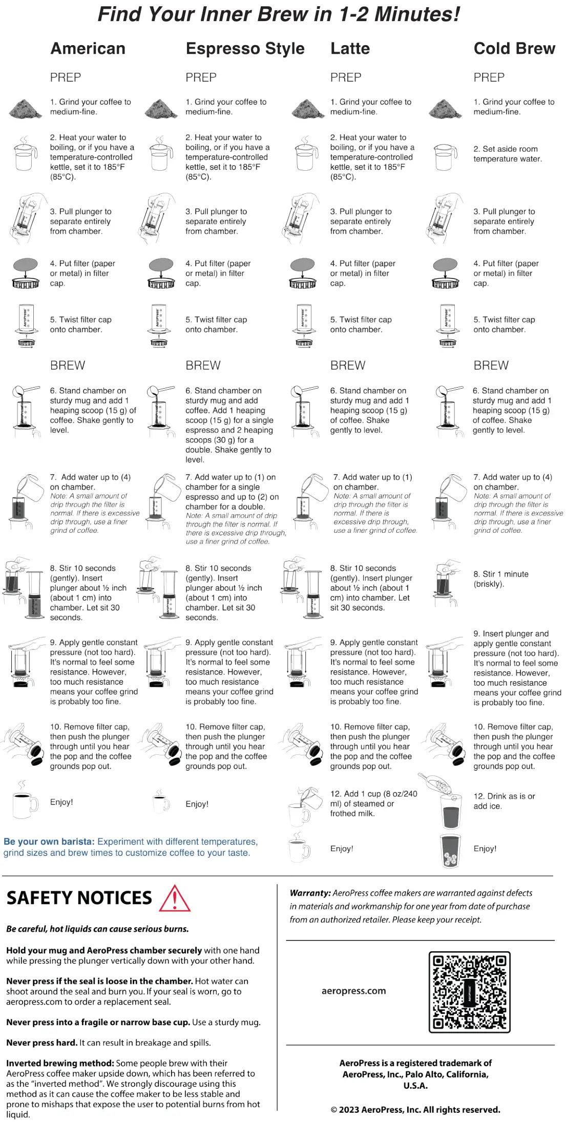 AeroPress Original Coffee and Espresso Maker Instructions