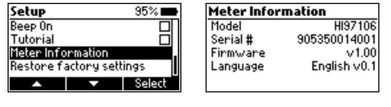 HANNA HI97106 Chemical Oxygen Demand Portable Photometer - Setup menu 1