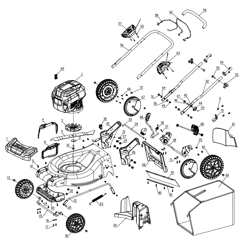 ATLAS 56998 80V Lithium Brushless 21 Inch Mower - Diagram