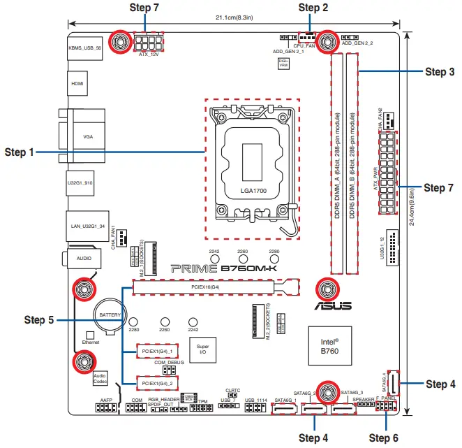 ASUS Prime B760M K Motherboard - Motherboard Layout