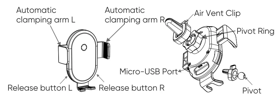 onn WIABLK100008847 10W Qi Wireless Car Charger - clip