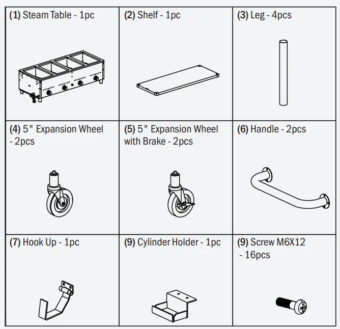BACKYARD PRO 554BPGST2WLP Open Well Mobile Outdoor Steam Tables - PARTS LIST