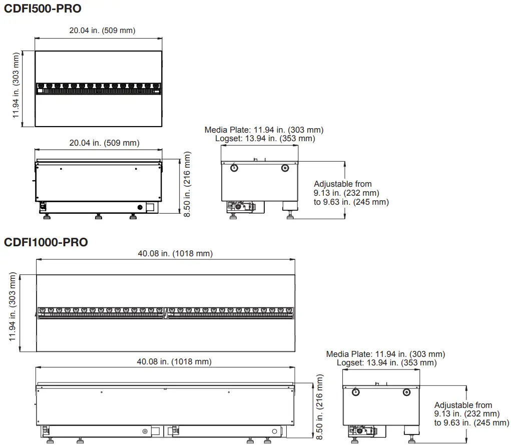 Dimplex CDFI1000 PRO Optimyst Built In Electric Cassette - Dimensions