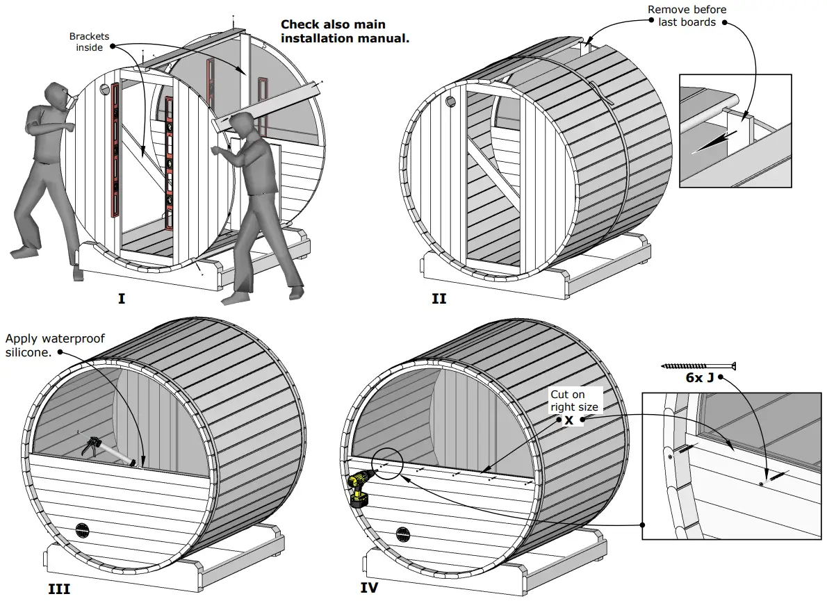 saunalife E7W Half Glass Window Ergo Series Barrel Sauna - wall installation 2