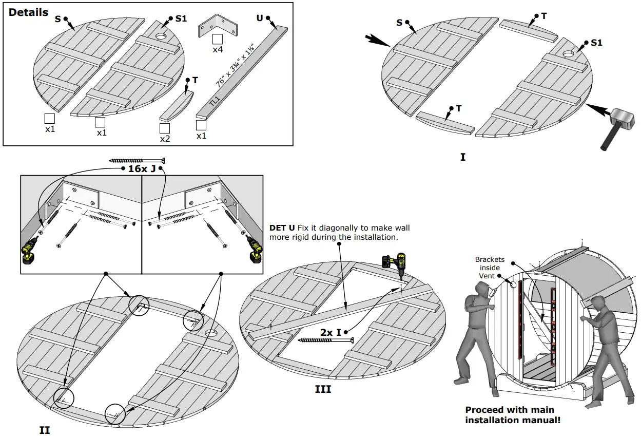 saunalife E7W Half Glass Window Ergo Series Barrel Sauna - wall installation