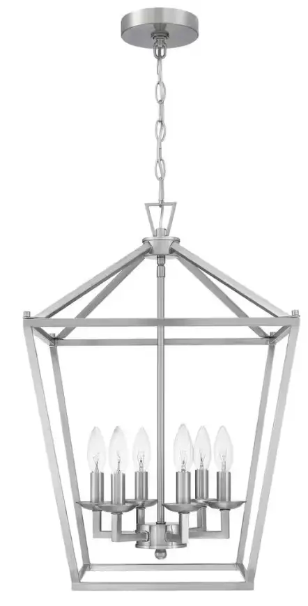 Pia Ricco 1JAY-50336BN 6 Bulb Antique Brushed Nickle Farmhouse Lantern Metal Pendant