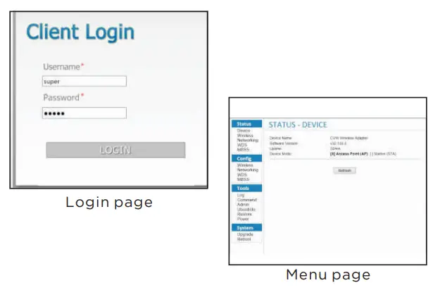CVW 6689 Professional Wi Fi Adaptor - Menu page
