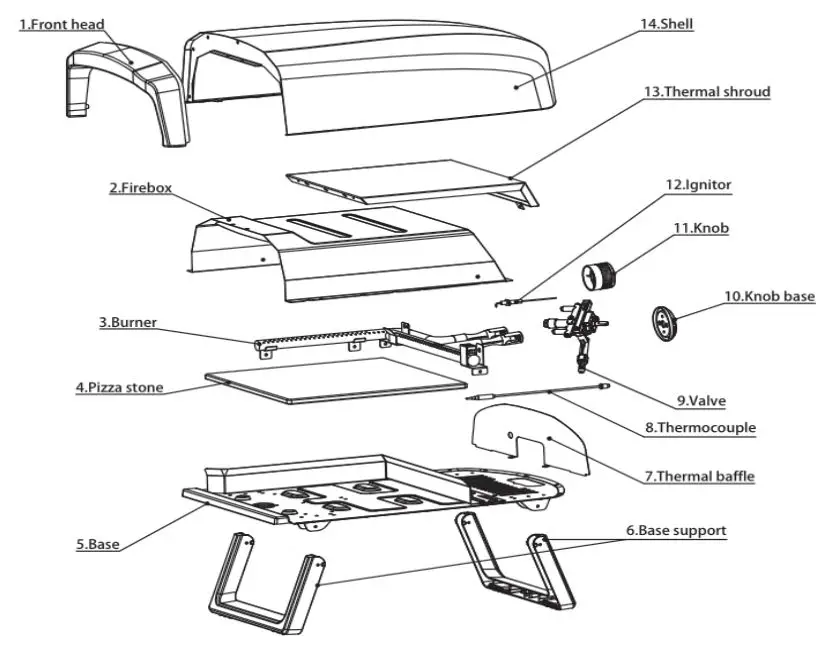 MasterPRO BGMP-9169-BK-ES Pizza Oven Instruction Manual - EXPANDED VIEW