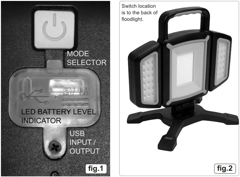 SEALEY LED18WFL Rechargeable Flexible Floodlight - fig.1 & 2