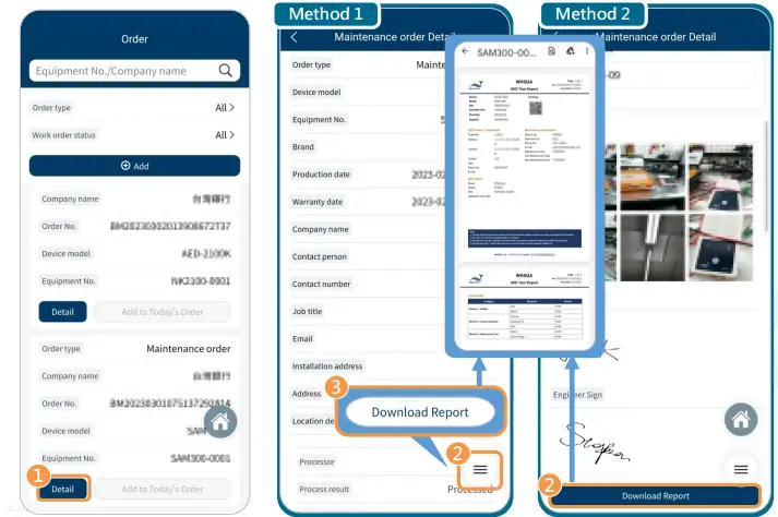 WHALETEQ DFS200 APP AED Testing APP - Download a Test Report