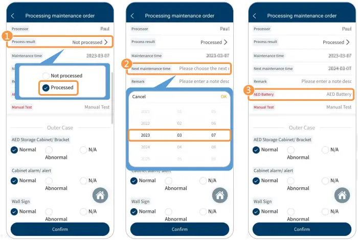 WHALETEQ DFS200 APP AED Testing APP - Process a Maintenance Order