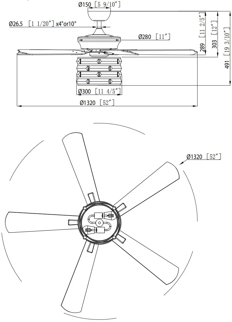 Parrot Uncle F6333110V Ceiling Fan - size of product