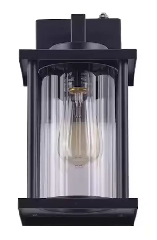 Cesicia W00021 Textured Black 1-Light Dusk to Dawn Hardwired Outdoor Wall Lantern Sconce